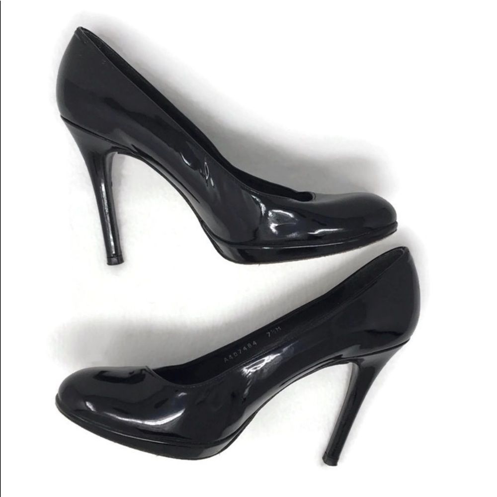 Stuart Weitzman Black Patent Leather Platform Stiletto Heel Slip On Pump 7.5 - Picture 2 of 8